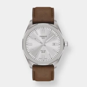 tissot prc 100 solar quarz – silber 39mm leder braun