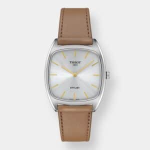tissot stylist quarz – silber 32mm beige leder