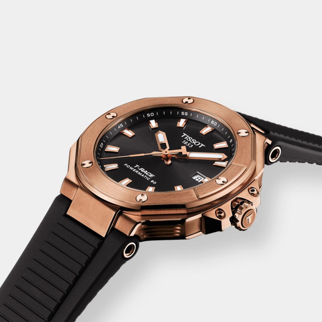 tissot t race powermatic 80 – rosè 41mm silikon schwarz