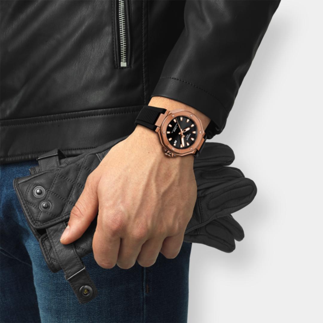tissot t race powermatic 80 – rosè 41mm silikon schwarz