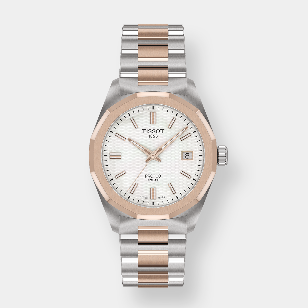 Tissot PRC 100 Solar Quarz - Bicolor Weiss 34mm Edelstahl