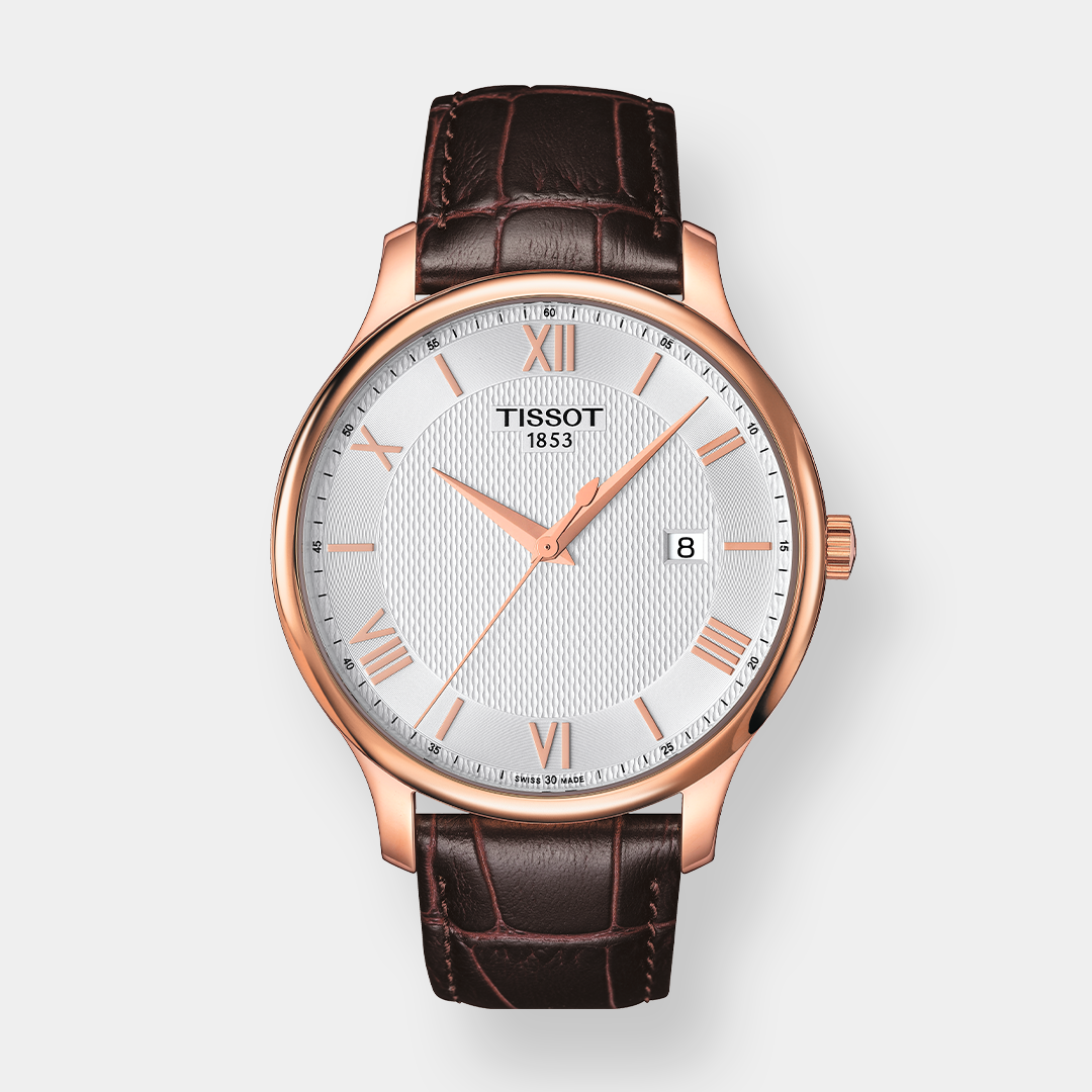 Tissot Tradition Quarz – Silber 42mm Rosé Leder PVD