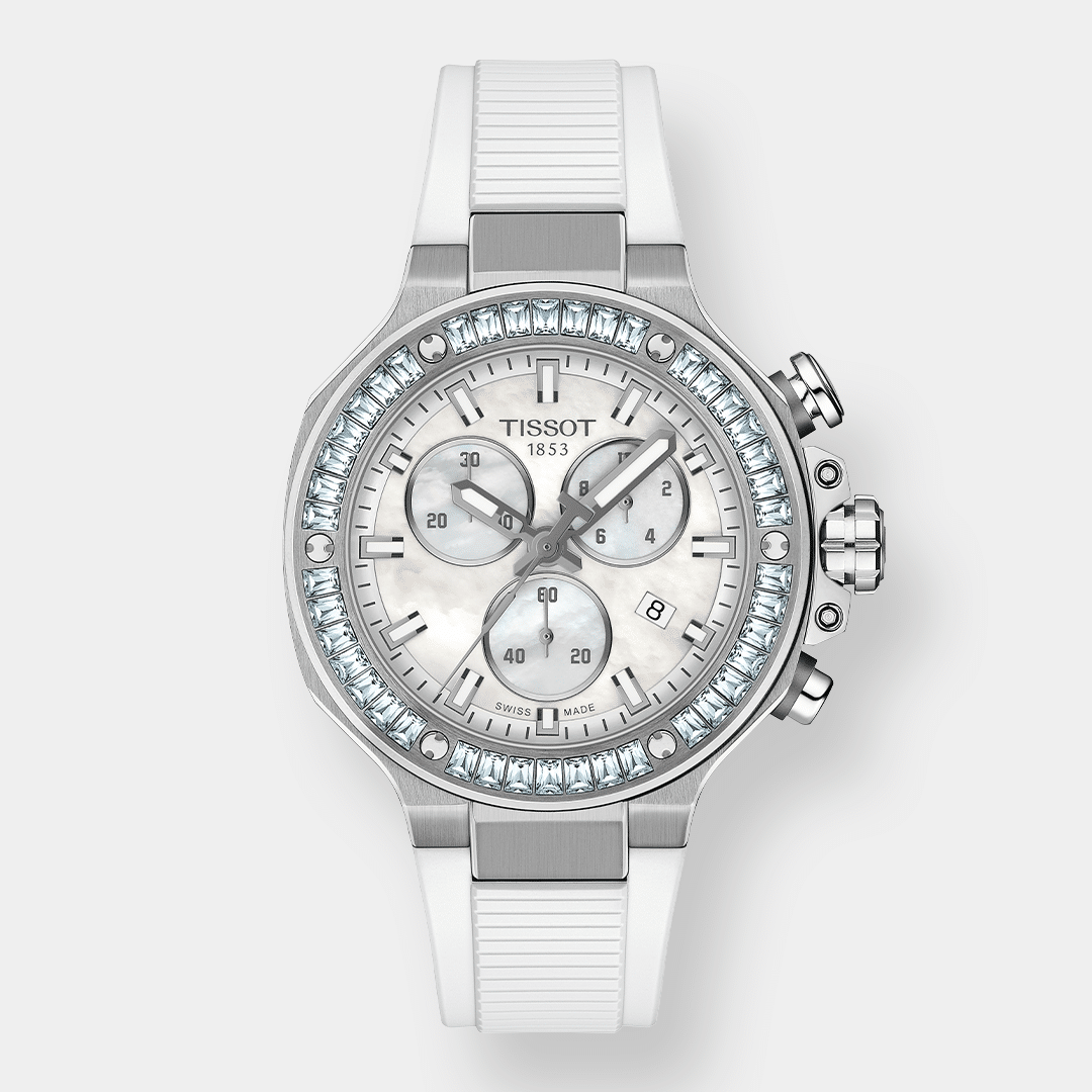 tissot t race chronograph – weiß perlmutt 38mm silikon