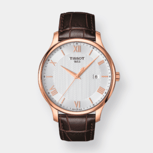 tissot tradition quarz – silber 42mm rosé leder pvd