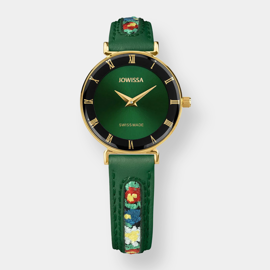 Jowissa . Roma Ethno Quarz - Gold 27mm Grün Leder