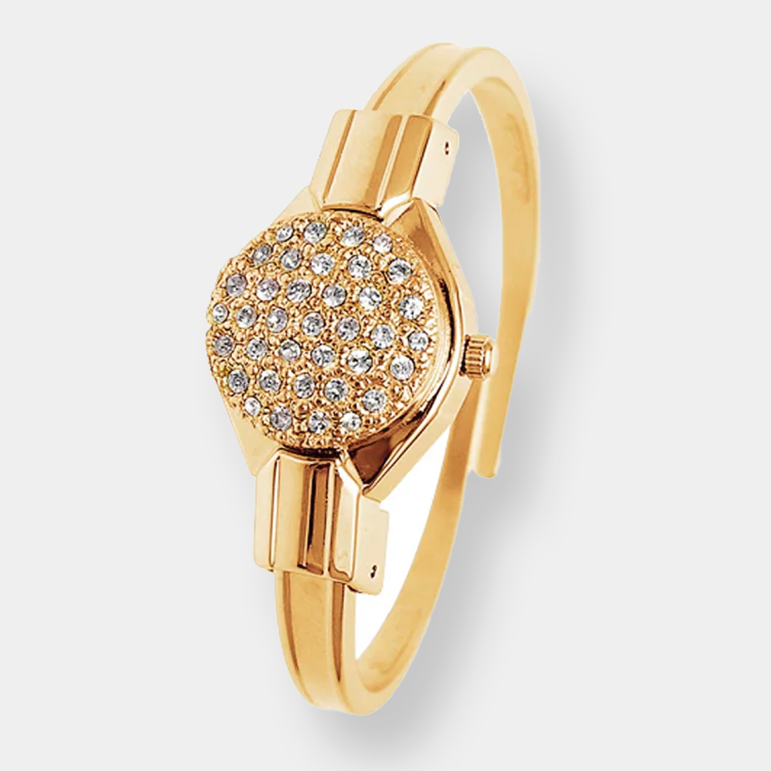 André Mouche Crystal Round Quarz - Gold 22mm Edelstahl