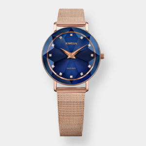 Jowissa . Facet Quarz – Blau 30mm Rosé Gold Mesh