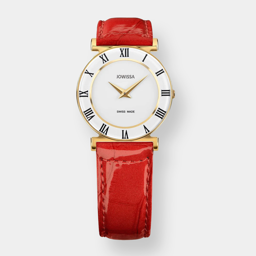 Jowissa . Roma Colori Quarz – Weiß 31mm Rot Leder