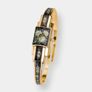 André Mouche ALIZÉE Rose Quarz – Gold Schwarz 34x12mm