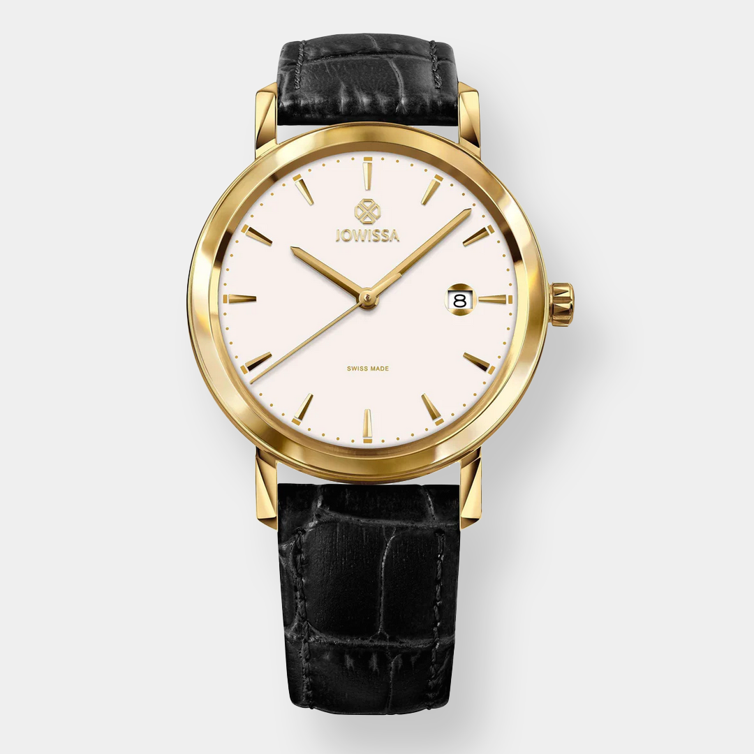 Jowissa . Magno Quarz – Weiß 40mm Schwarz Leder