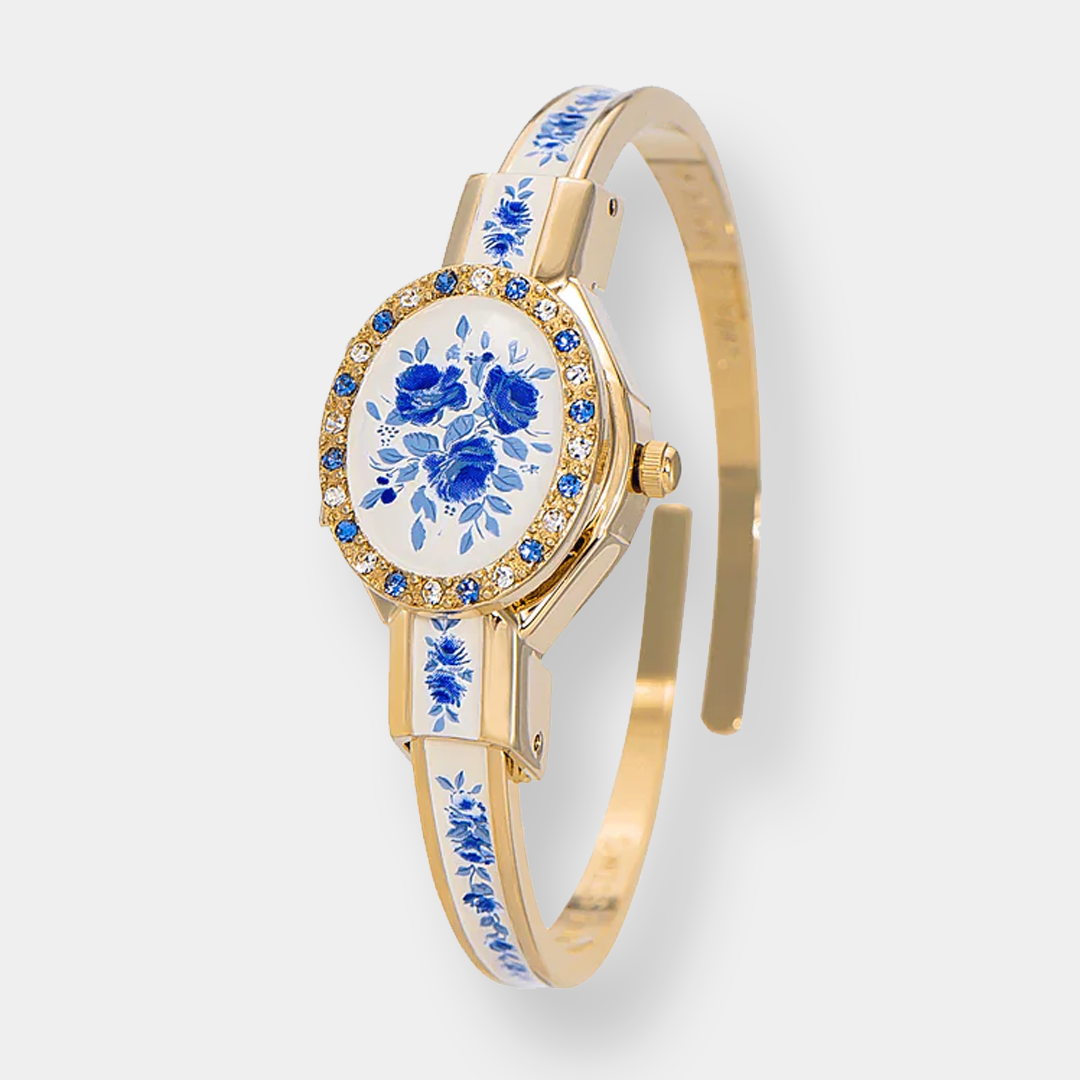 André Mouche Rose Crystal – Weiß-Blau 36x22mm Gold