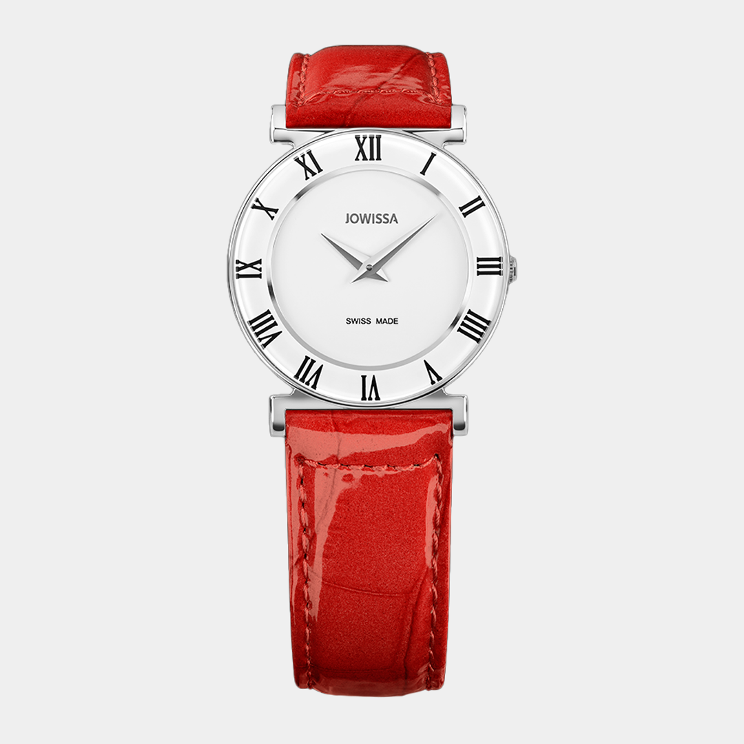 Jowissa . Roma Colori Quarz – Weiß 31mm Rot Leder