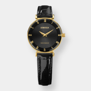 Jowissa . Roma Quarz – Gold 27mm Schwarz Leder