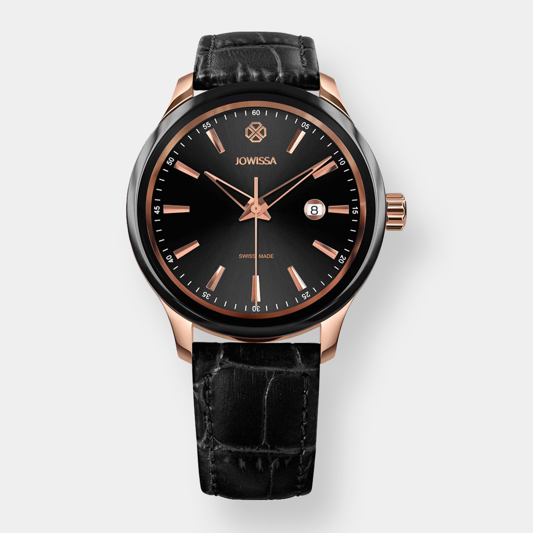 Jowissa . Tiro Quarz – Rosé 45mm Schwarz Leder