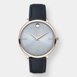 Movado Ultra Slim Quarz – Blau 35mm Rosé Gold PVD