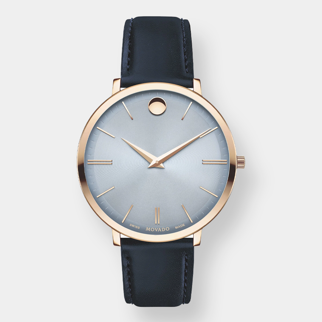 Movado Ultra Slim Quarz – Blau 35mm Rosé Gold PVD