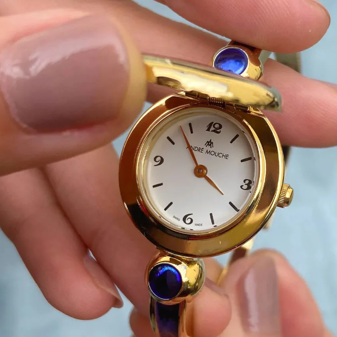andré mouche alambra quarz gold blau 25mm edelstahl