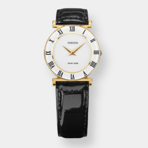 Jowissa . Roma Quarz – Gold 30mm Schwarz Leder