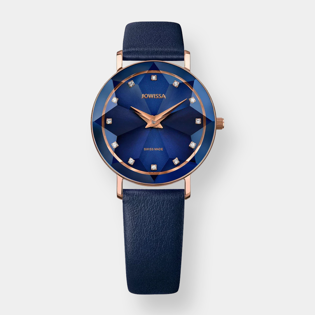 Jowissa . Facet Quarz – Blau 30mm Rosé Leder