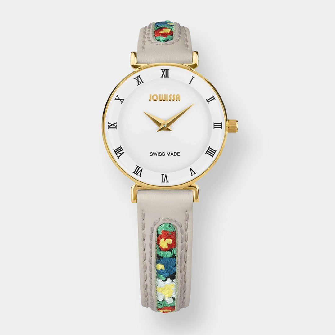 Jowissa . Roma Ethno Quarz – Weiß 27mm Gold PVD
