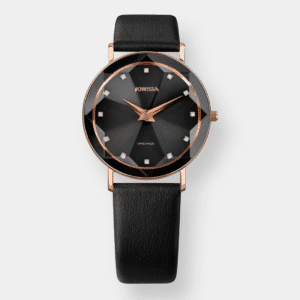 jowissa . facet quarz – schwarz 35mm rosé gold pvd