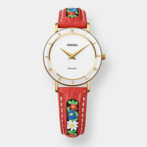 jowissa . roma ethno quarz – weiß 30mm rot leder