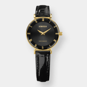 jowissa . roma quarz – gold 27mm schwarz leder