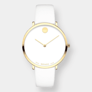 movado museum 70th anniversary quarz – weiß 35mm gold pvd