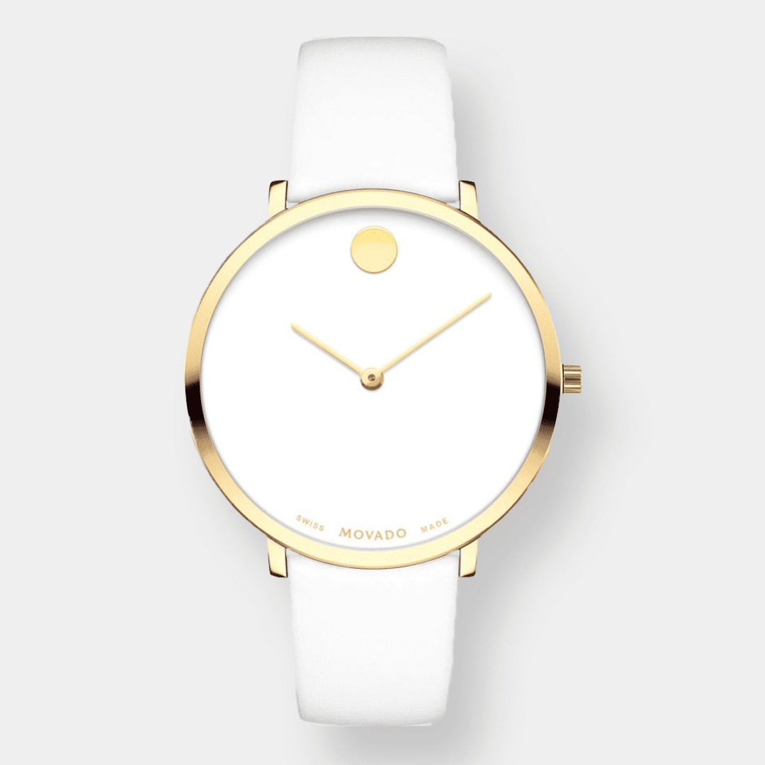 movado museum 70th anniversary quarz – weiß 35mm gold pvd