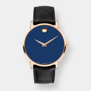 movado museum classic quarz – blau 40mm rosé gold pvd