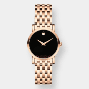 movado red label automatic lady – schwarz 26mm edelstahl rosé