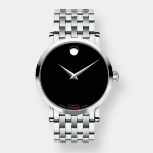 movado red label automatik – schwarz 42mm edelstahlband
