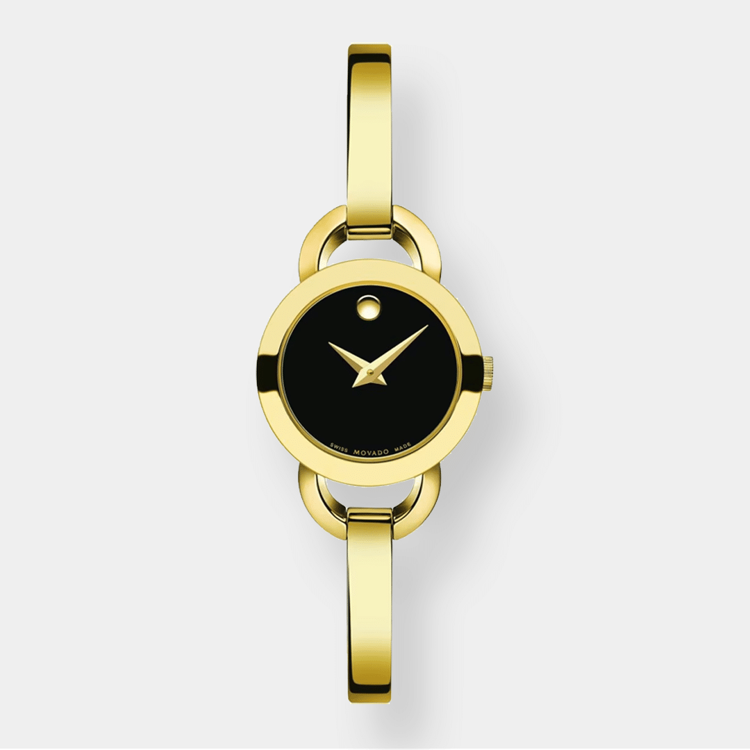 movado rondiro quarz – schwarz 22mm gold pvd spange