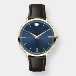 movado ultra slim lady quarz – blau 35mm gold pvd