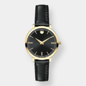 movado ultra slim quarz – schwarz 28mm gold pvd