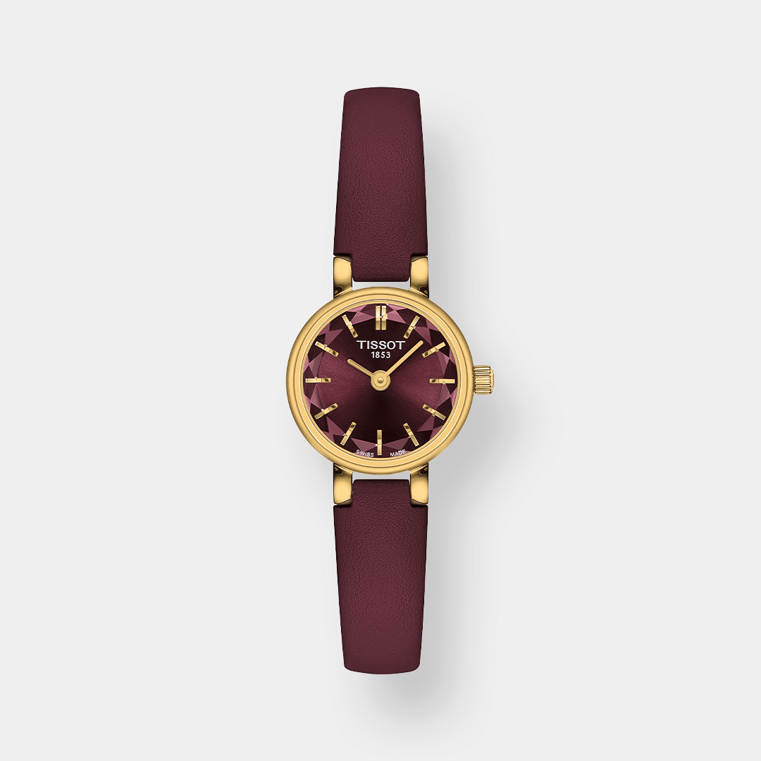 tissot lovely round quarz – bordeaux gold 19,5mm leder