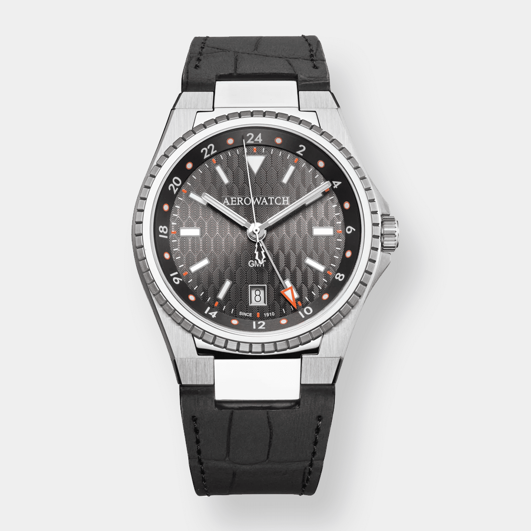 Aerowatch . Milan GMT Sport Quarz - Anthrazit 41mm Leder