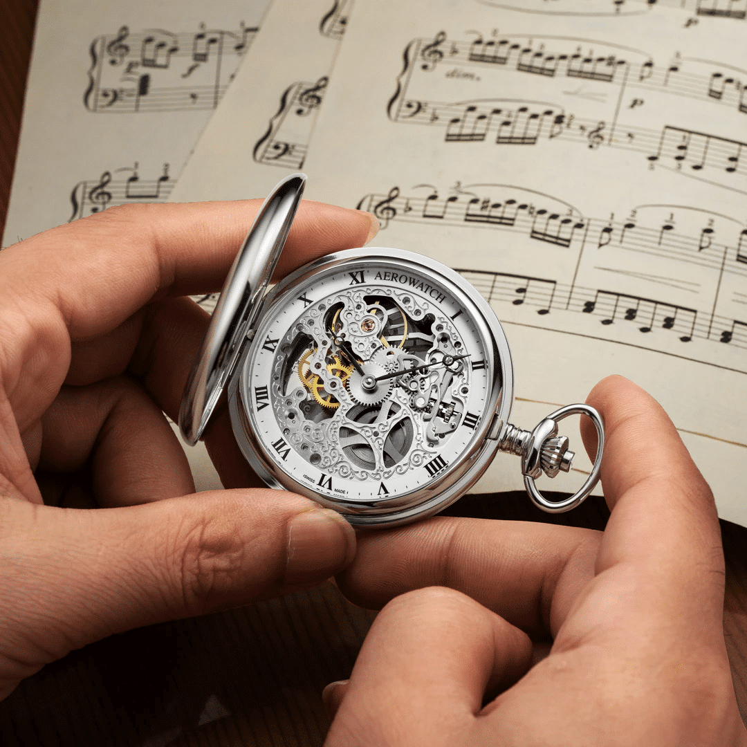 aerowatch . savonnette skeleton mechanisch silber 53mm