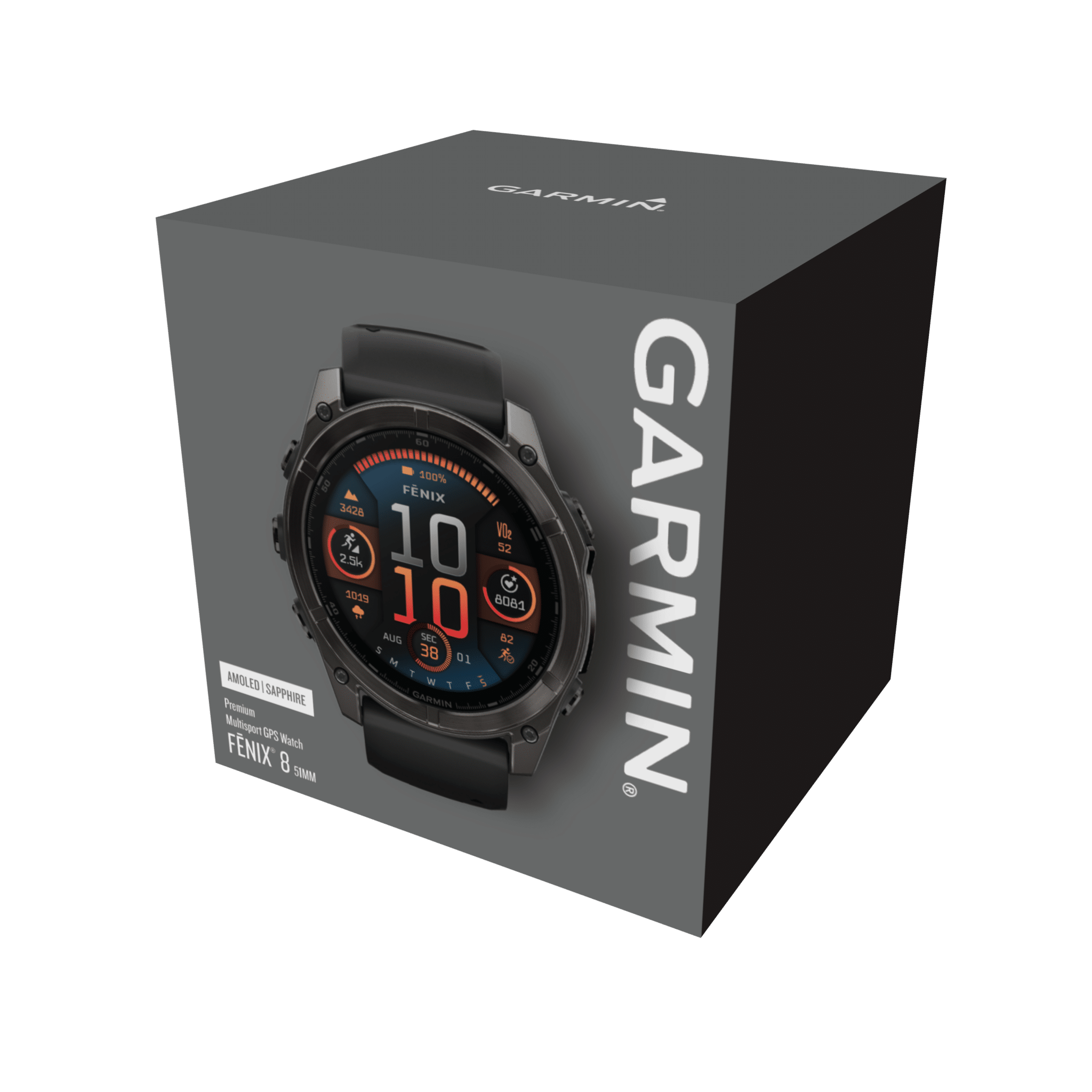 garmin fenix 8 amoled 51 mm schwarz – outdoor & multisport / carbongrau dlc