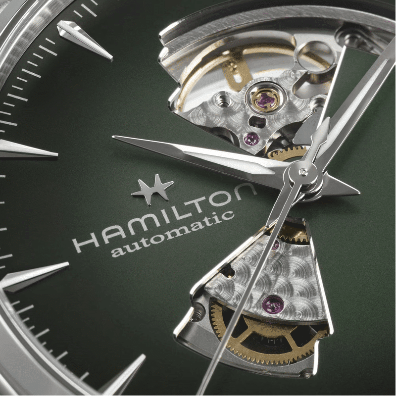 hamilton jazzmaster open heart automatik – grün 42mm leder