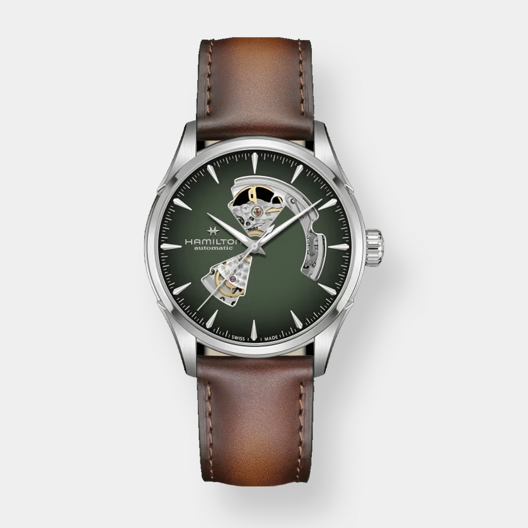 hamilton jazzmaster open heart automatik – grün 42mm leder