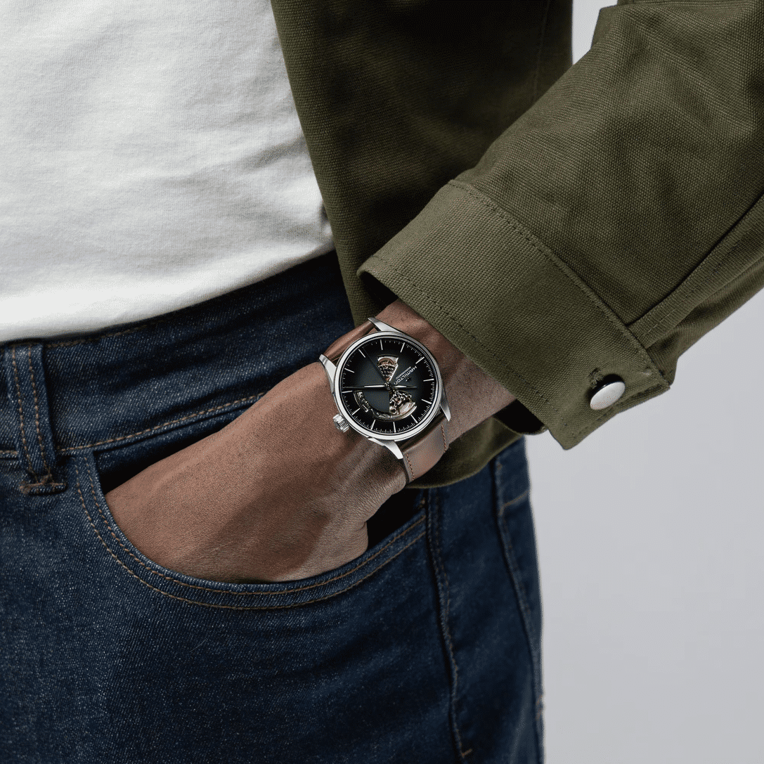 hamilton jazzmaster open heart automatik – grün 42mm leder