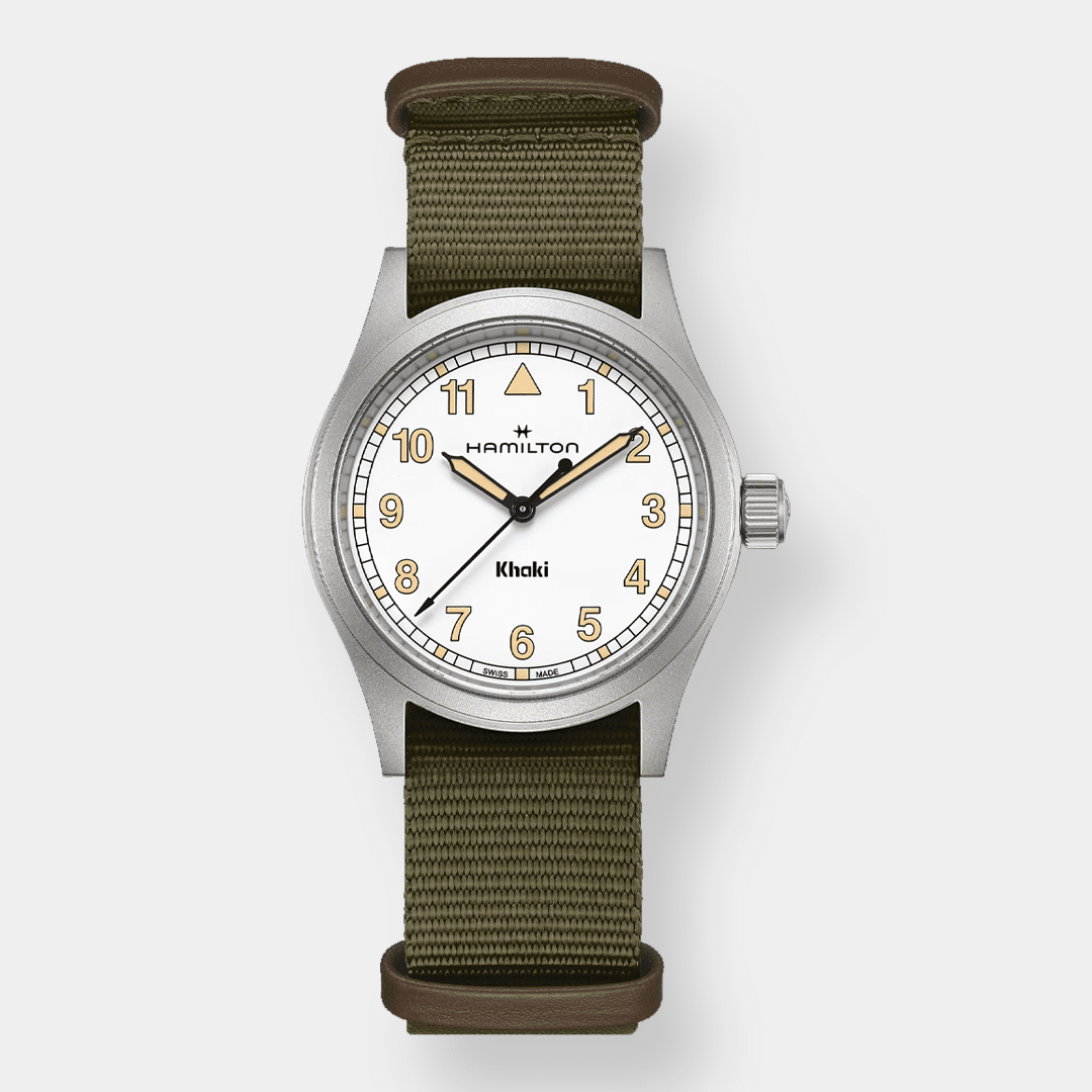 hamilton khaki field quartz – weiss 38mm edelstahl