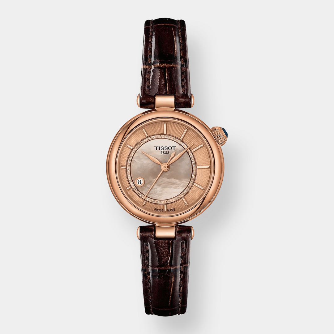 tissot desir automatik rosè 28mm leder braun