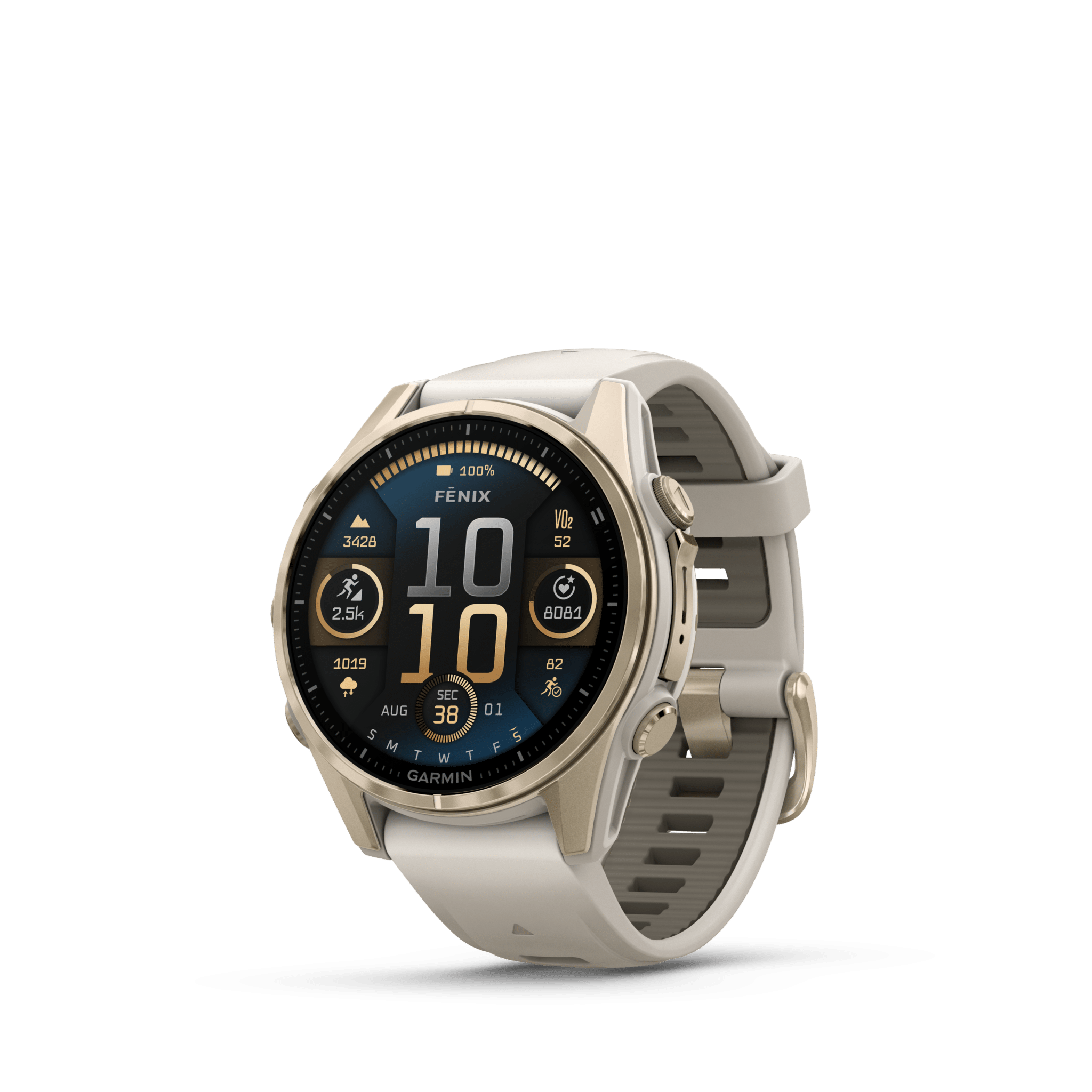 Garmin fenix 8 AMOLED 43 mm Nebelgrau / Softgold – GPS-Multisport-Smartwatch / Silikonarmband