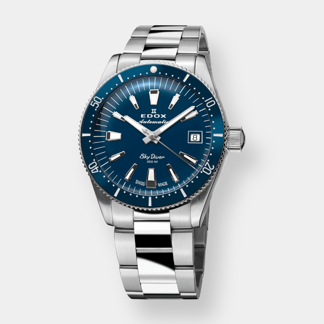 Edox . SkyDiver Date Automatic - Blau 38mm Edelstahl