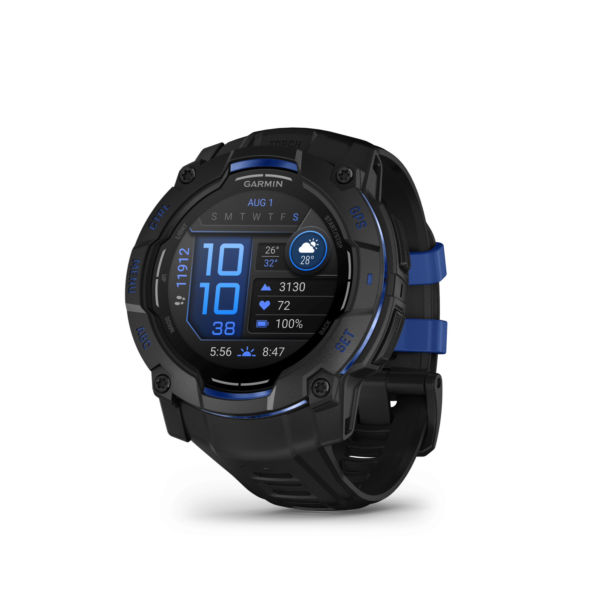 Garmin Instinct 3 AMOLED 50 mm Schwarz / Bolt Blue – Limited Edition GPS-Outdoor-Smartwatch / Silikonarmband