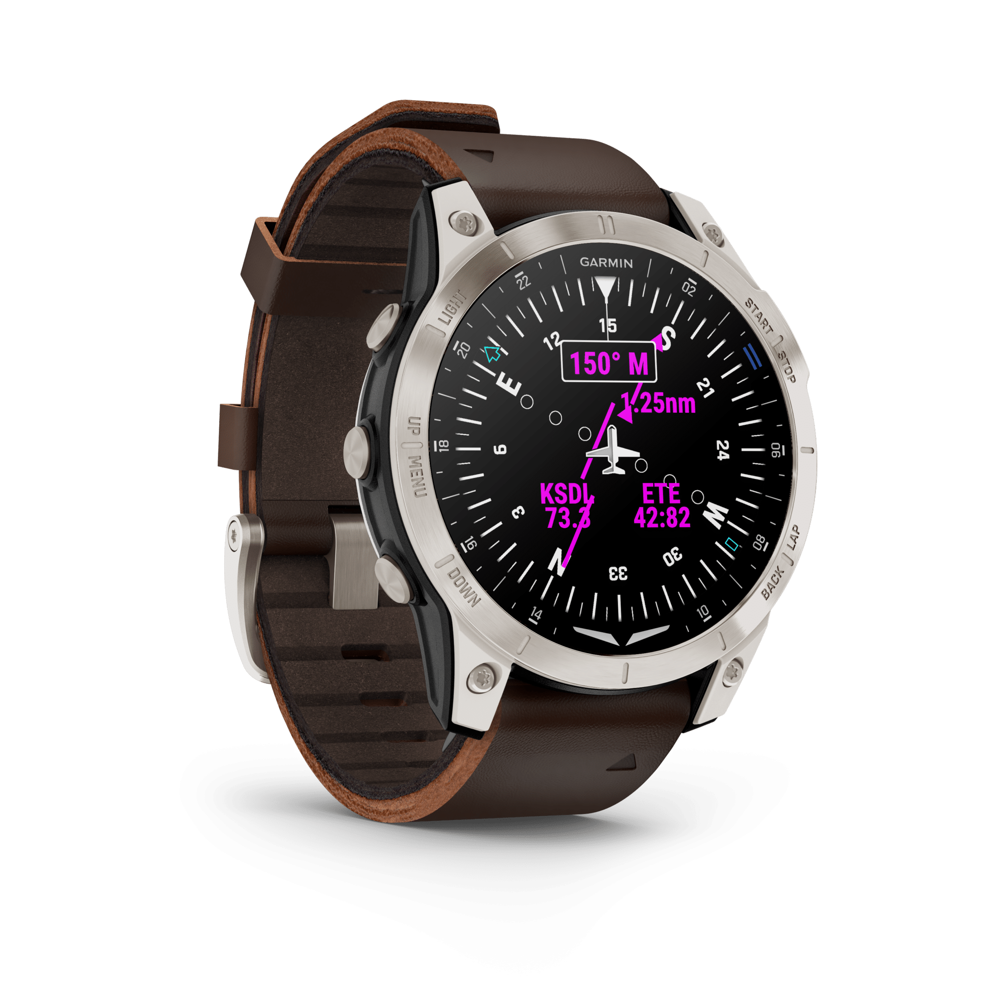 Garmin D2 Mach 1 AMOLED 47 mm Schwarz / Braun Lederarmband – Aviator Smartwatch / Lederarmband – Bild 2