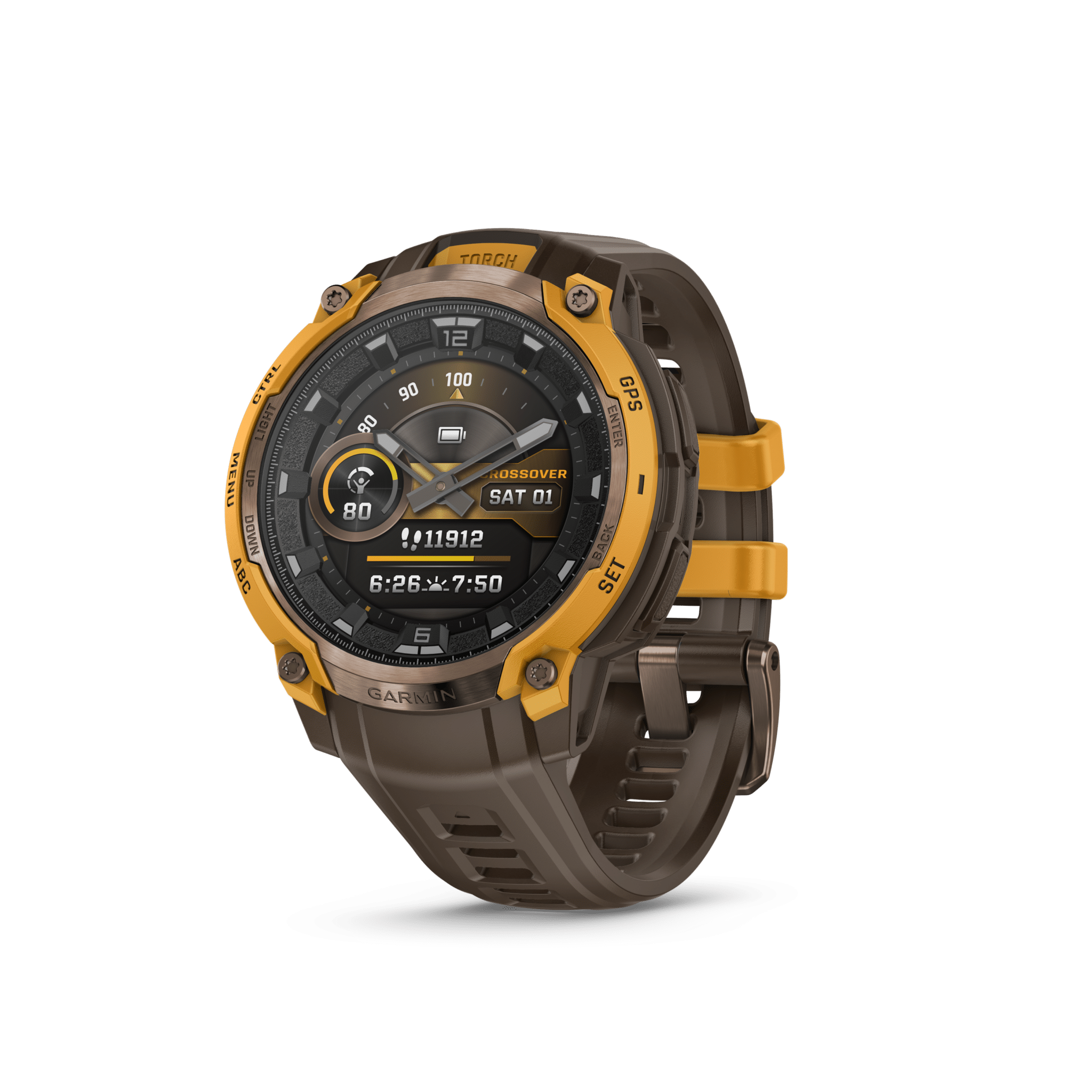 Garmin Instinct Crossover AMOLED 45 mm Bronze / Sunburst – Hybrid-GPS-Outdoor-Smartwatch / Silikonarmband