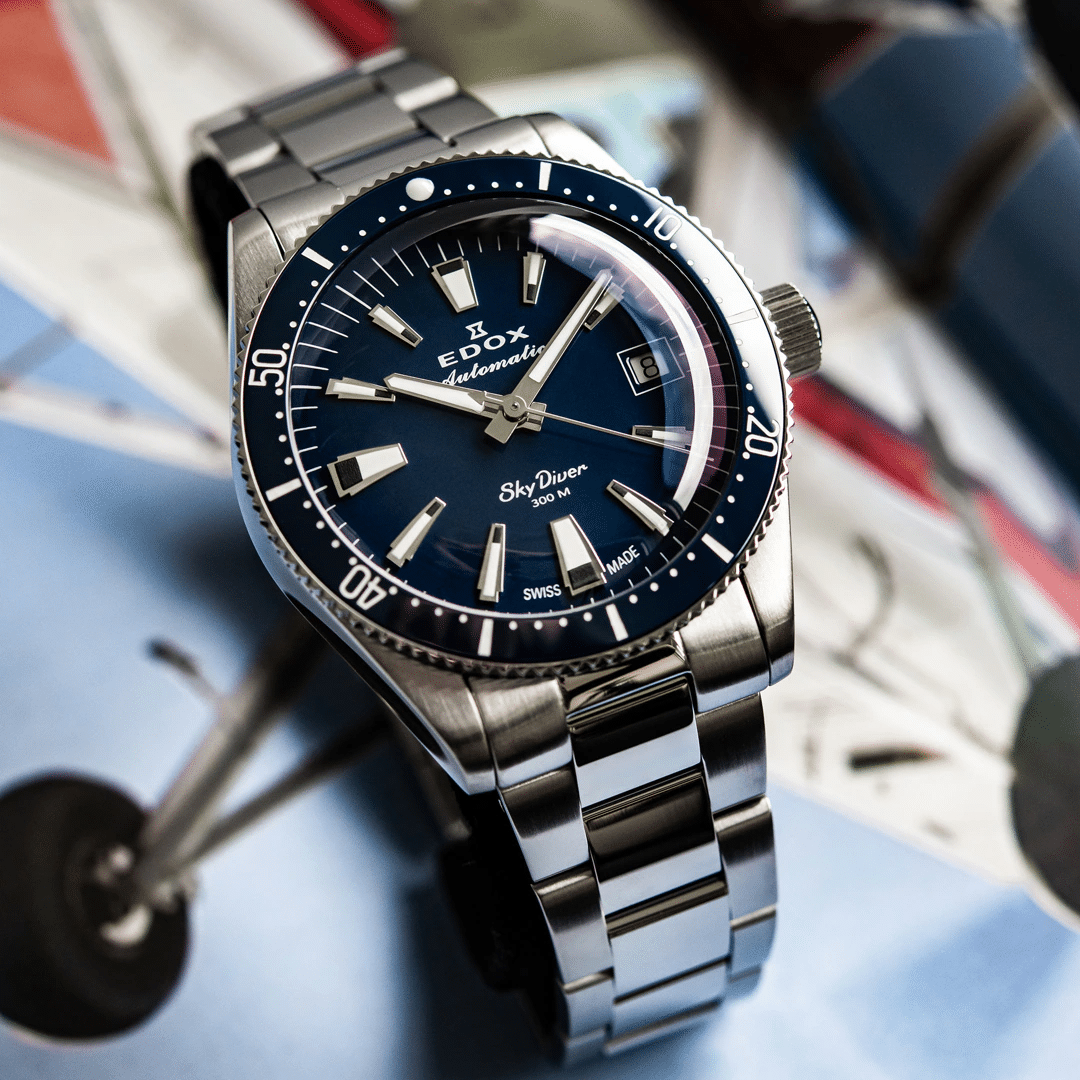 Edox . SkyDiver Date Automatic - Blau 38mm Edelstahl – Bild 2